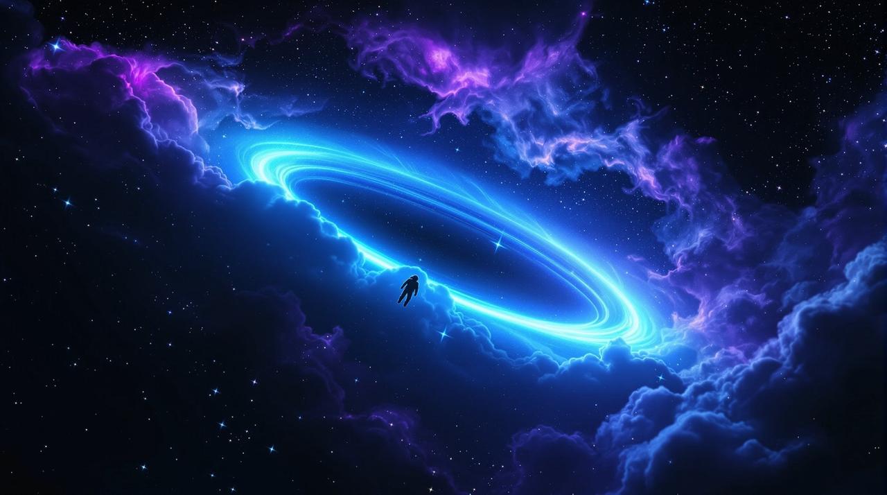 泡泡影视科幻影视导航站主视觉,深空中发光的虫洞与星云